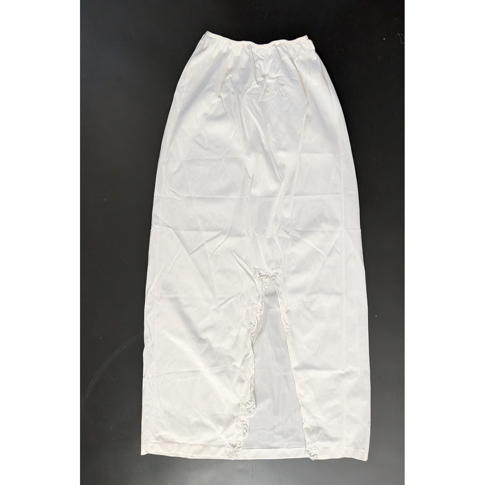 Vintage Sears White Nylon Maxi Half Slip Lace Slit Formal Anti-Cling 32156 110